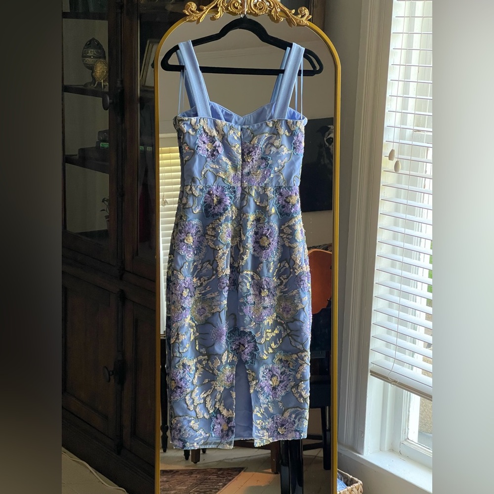 Dress the Population Nicole Blue Floral Sequin Square-Neck Midi Bodycon Dress - Picture 6 of 14